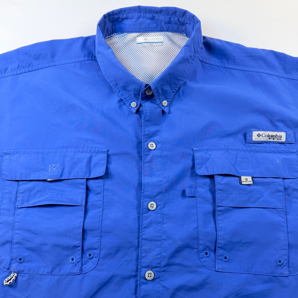 Columbia PFG Bahama II Fishing Shirt Men XXL Blue Omni Shade Vented Short Sleeve - Picture 2 of 11